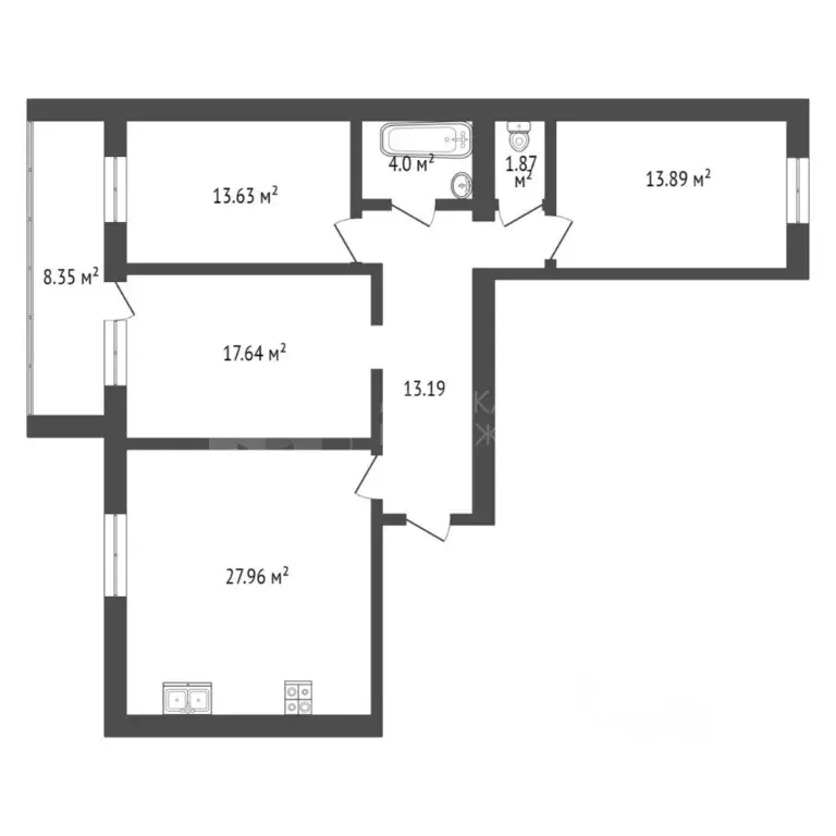 3-к кв. Тюменская область, Тюмень ул. Тимофея Кармацкого, 11 (93.0 м) - Фото 1