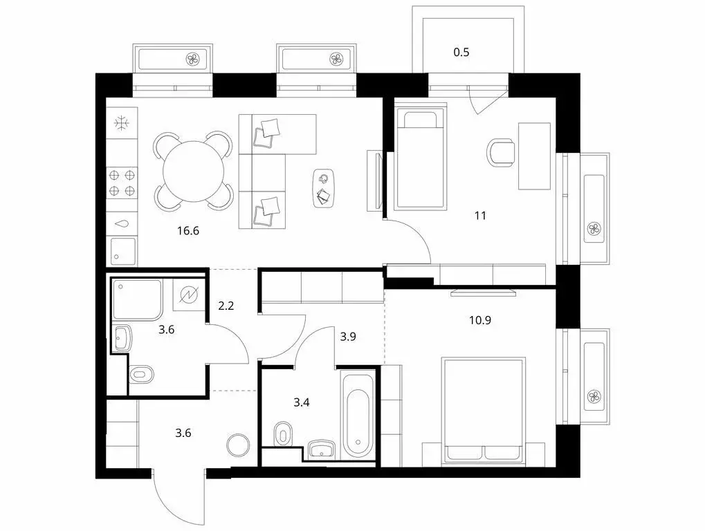 2-комнатная квартира: Владивосток, ЖК Снежный Парк, 4 (55.7 м) - Фото 1