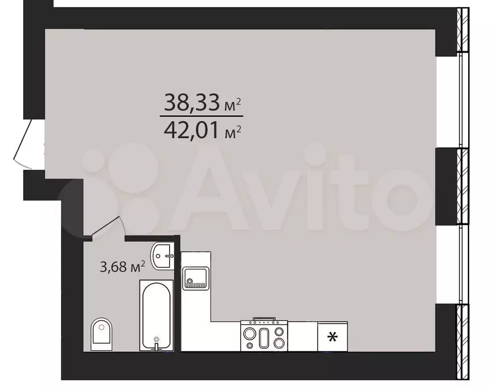 Квартира-студия, 42 м, 2/6 эт. - Фото 0