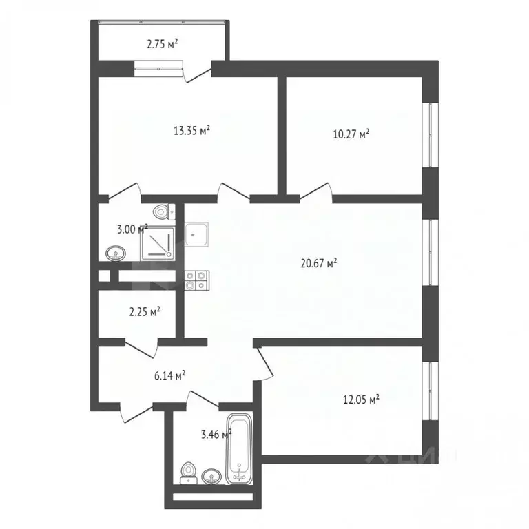 3-к кв. Тюменская область, Тюмень ул. Вице-адмирала Воронцова, 5 (71.2 ... - Фото 2