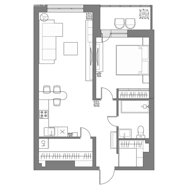 1-комнатная квартира: Хабаровск, улица Солженицына, 4А (55.5 м) - Фото 1