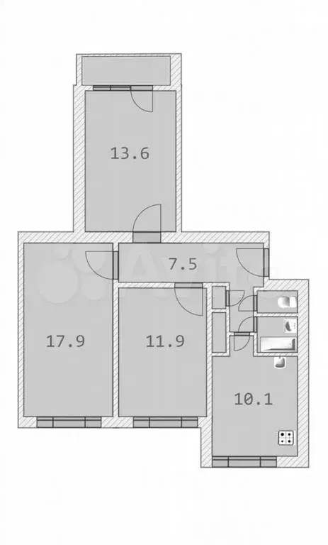 3-к. квартира, 63 м, 1/9 эт. - Фото 0