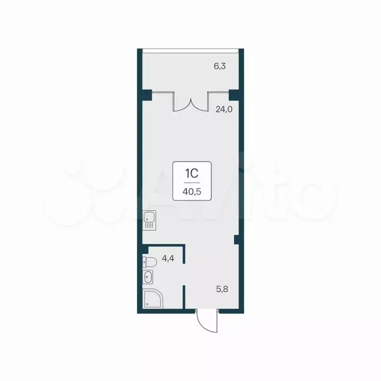 1-к. квартира, 40,5 м, 1/4 эт. - Фото 0