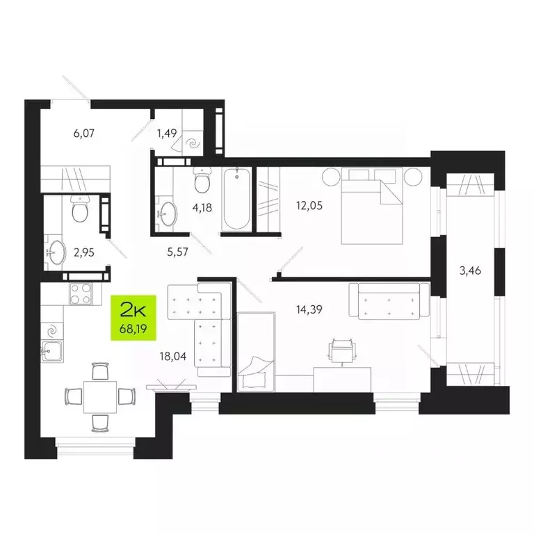 2-к кв. Томская область, Томск Уютный жилой квартал, ул. Маяковского, ... - Фото 1