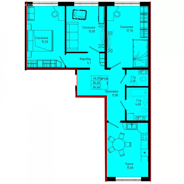 3-комнатная квартира: Коммунар, Железнодорожная улица, 41к1 (84.6 м) - Фото 1