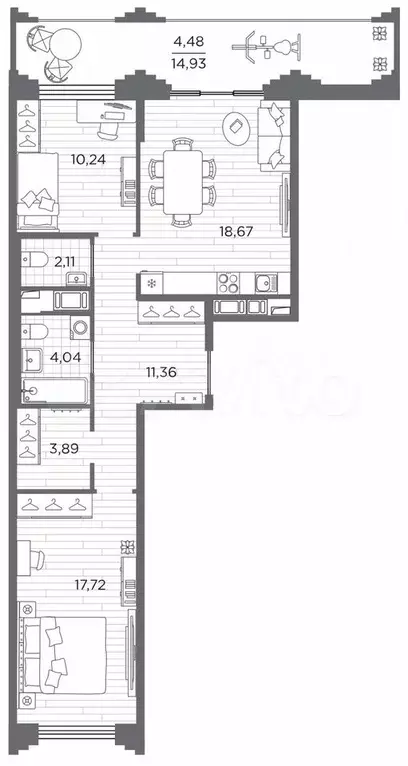 2-к. квартира, 72,5 м, 12/12 эт. - Фото 0