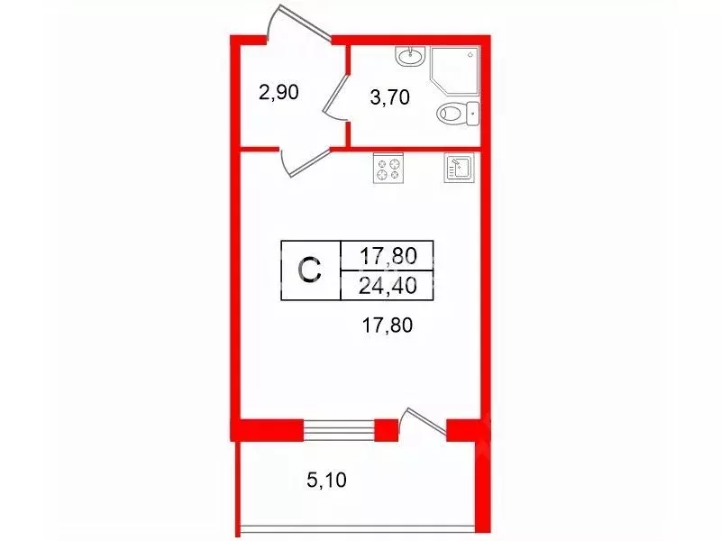 Студия Санкт-Петербург ул. Орбитальная, 3 (24.4 м) - Фото 1