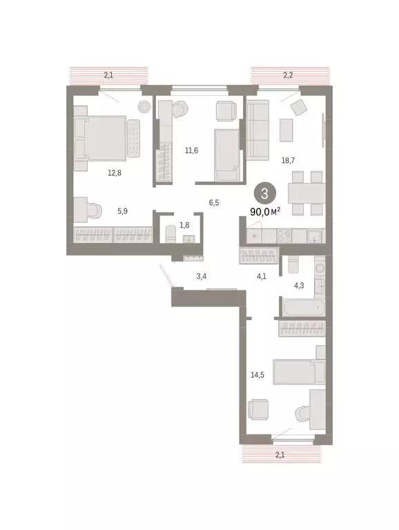 3-комнатная квартира: Новосибирск, квартал Лебедевский, 1/3 (90 м) - Фото 1