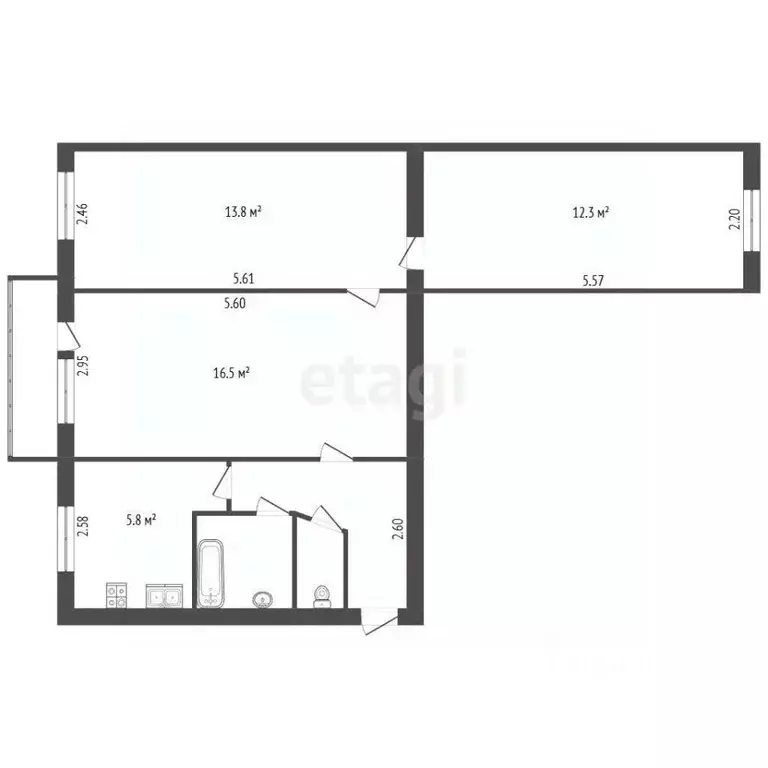 3-к кв. Санкт-Петербург ул. Харченко, 18 (56.2 м) - Фото 2