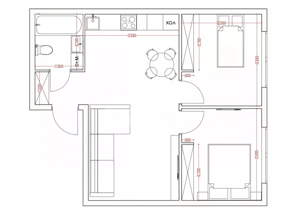 3-к кв. Кемеровская область, Кемерово Октябрьский просп., 32Ак1 (52.0 ... - Фото 2