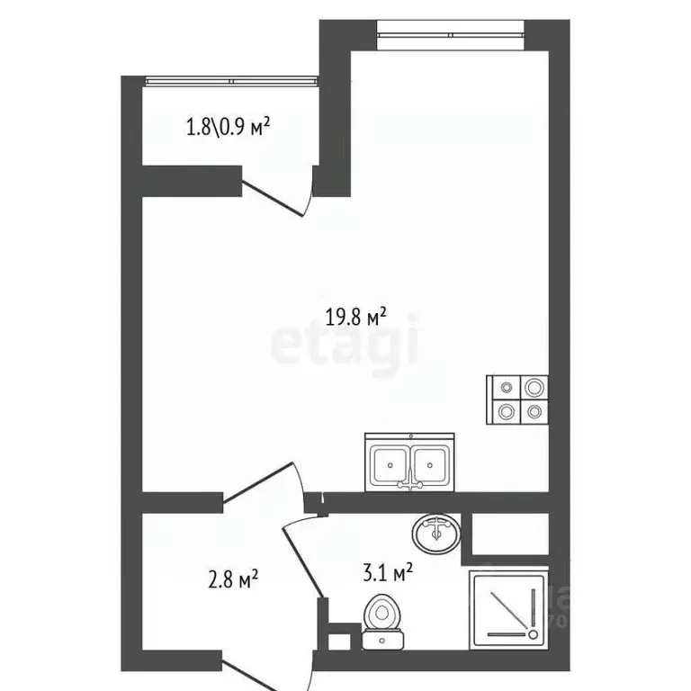 Студия Санкт-Петербург ул. Пахомовская, 22 (25.3 м) - Фото 2