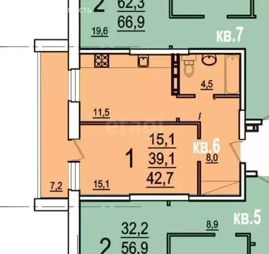 1-комнатная квартира: Тула, улица Макаренко, 34 (39 м) - Фото 1