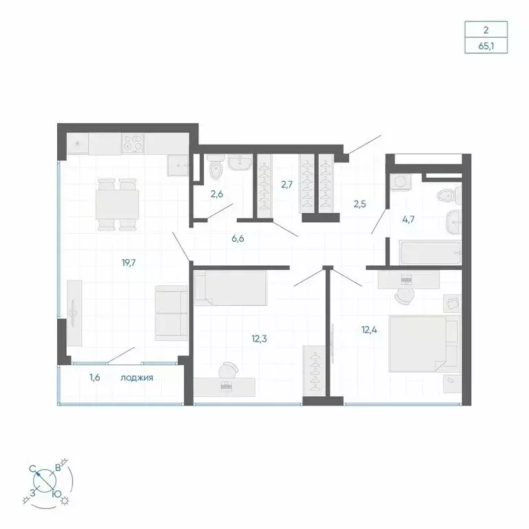 2-комнатная квартира: Екатеринбург, улица Вильгельма де Геннина, 59 ... - Фото 2