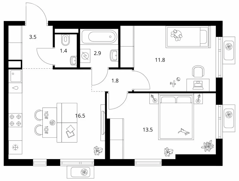 2-комнатная квартира: Мытищи, ЖК Ярославский Квартал (51.4 м) - Фото 1