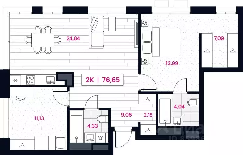 2-к кв. Омская область, Омск Пушкина 77 жилой комплекс (75.79 м) - Фото 1