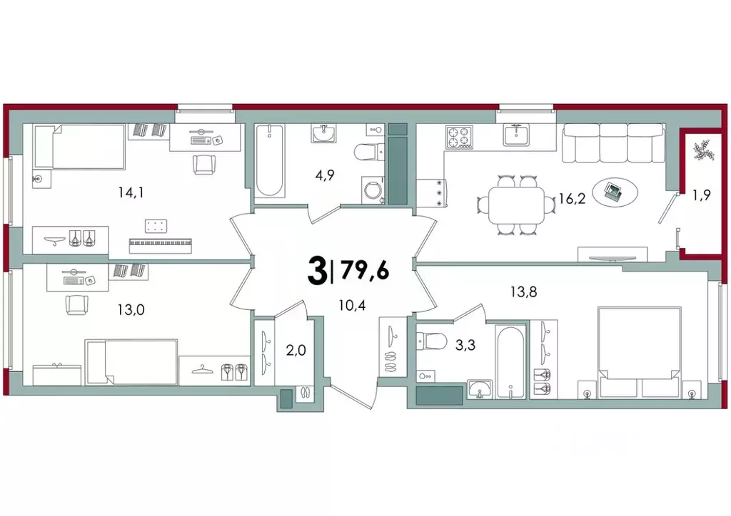 3-к кв. Тверская область, Тверь Южный мкр,  (79.6 м) - Фото 0