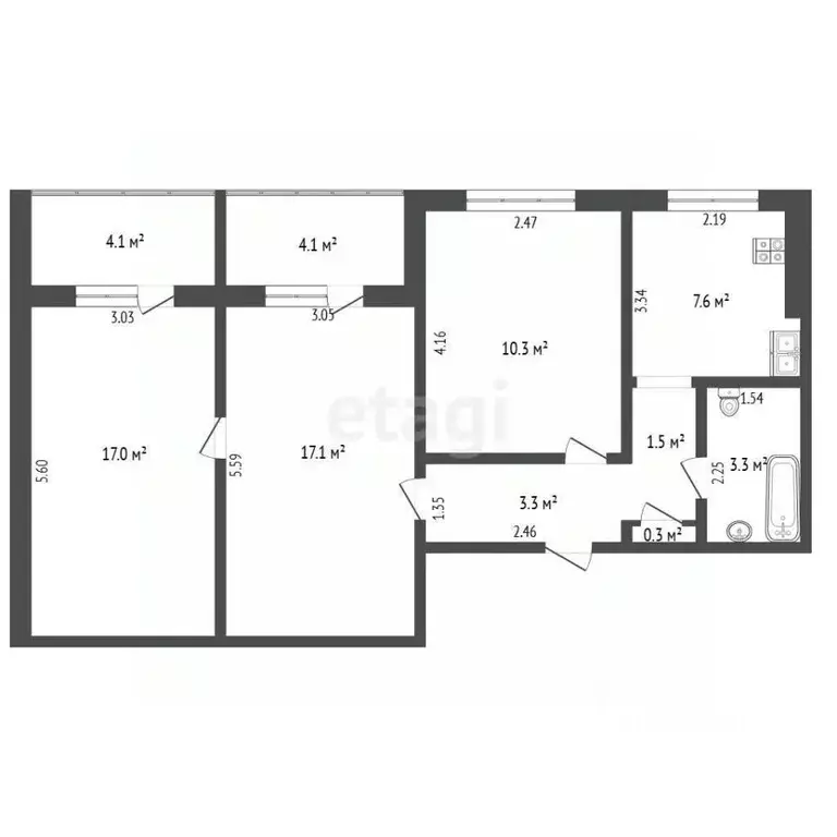 3-к кв. Самарская область, Самара Ташкентская ул., 114 (60.4 м) - Фото 2