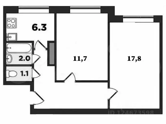 2-к кв. Санкт-Петербург ул. Симонова, 12/9 (46.5 м) - Фото 1