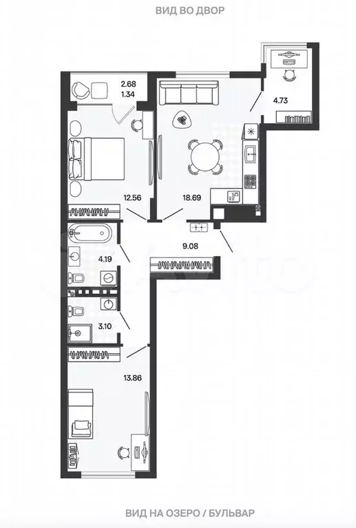 2-к. квартира, 67,6 м, 4/5 эт. - Фото 1