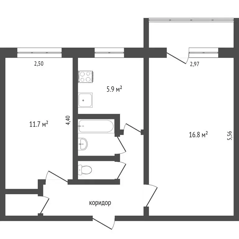 2-комнатная квартира: Вологда, Элеваторная улица, 47 (44.4 м) - Фото 1