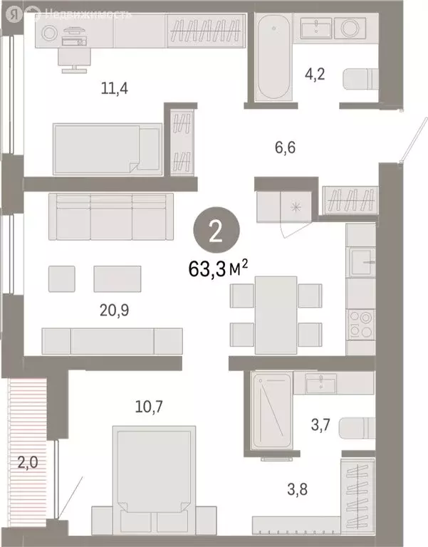 2-комнатная квартира: Новосибирск, Большевистская улица, с49 (63.25 м) - Фото 0