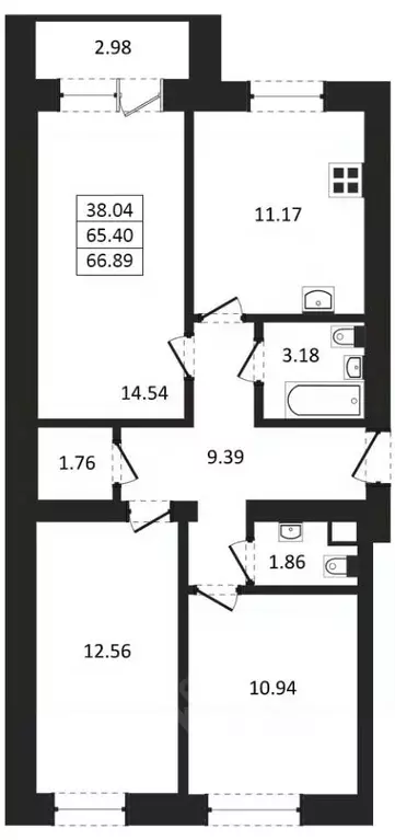 3-к кв. Татарстан, Лаишевский район, с. Сокуры  (66.89 м) - Фото 1