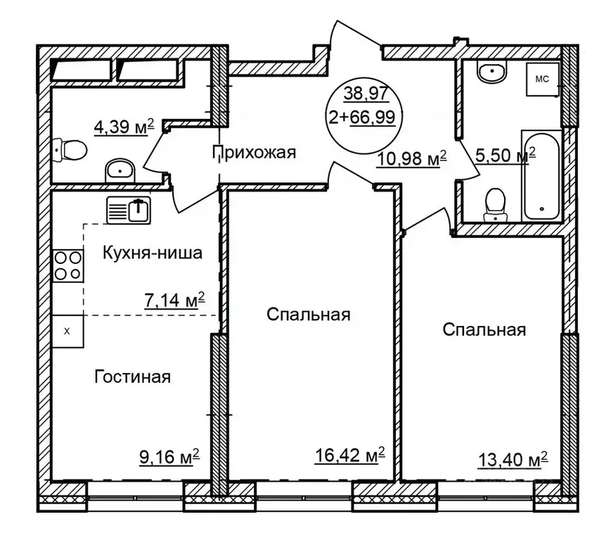 3-к кв. Башкортостан, Уфа Революционная ул., 39/3 (66.99 м) - Фото 1