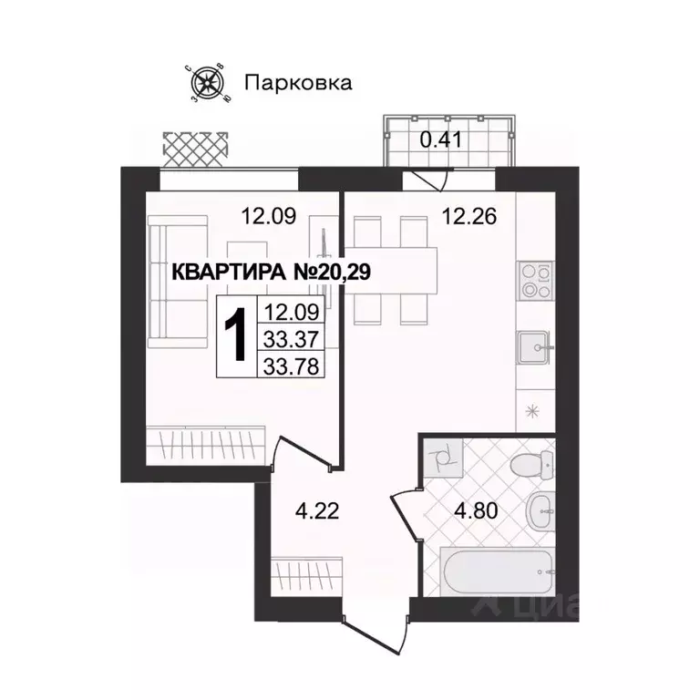 1-к кв. Владимирская область, Муром ул. 1-я Новослободская (33.69 м) - Фото 0