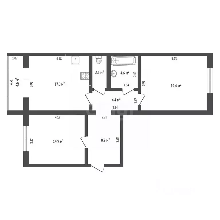 2-к кв. Тюменская область, Тюмень Широтная ул., 187 (71.4 м) - Фото 1