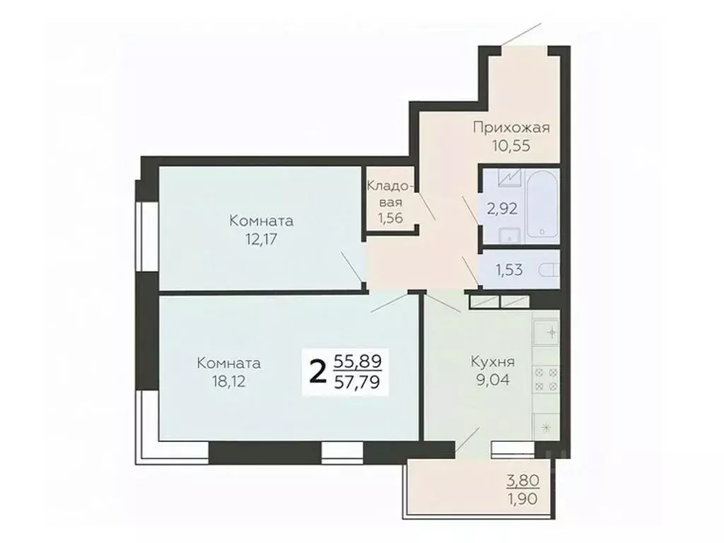 2-к кв. Воронежская область, Воронеж Ленинградская ул., 118А (57.79 м) - Фото 0