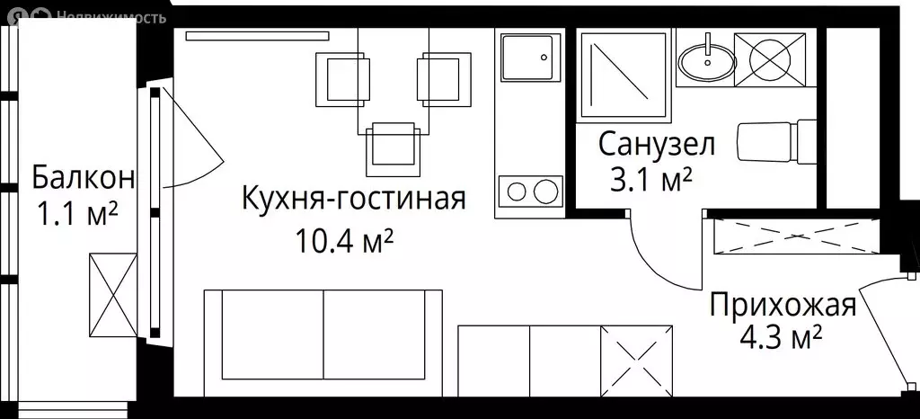 Квартира-студия: деревня Сапроново, микрорайон Купелинка, квартал ... - Фото 1