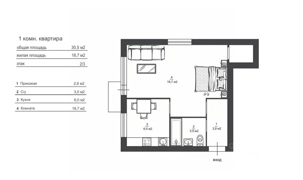 1-к кв. Ярославская область, Ярославль ул. Радищева, 29 (31.8 м) - Фото 2