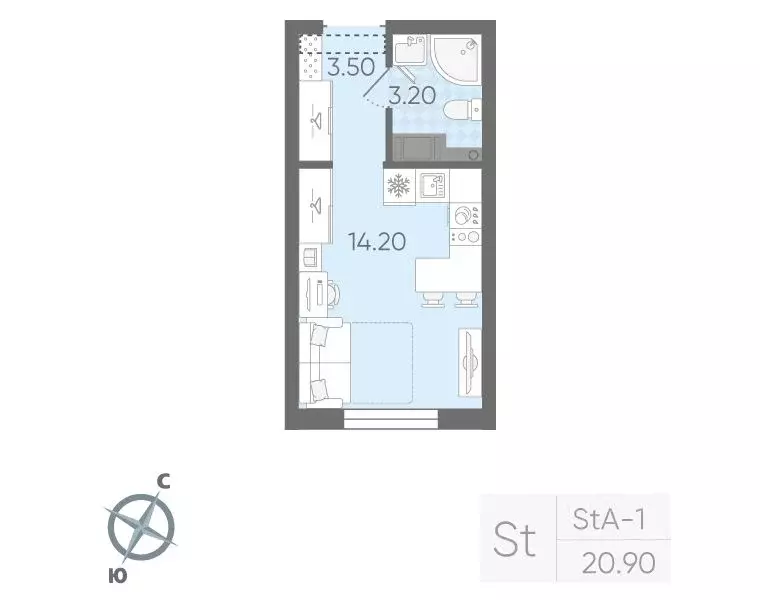 Студия Санкт-Петербург Ручьи жилой комплекс (20.9 м) - Фото 2