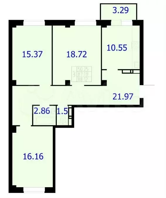 3-к. квартира, 88,1 м, 5/9 эт. - Фото 0