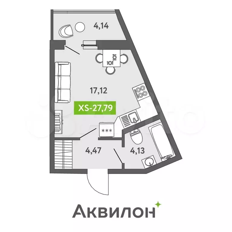 Квартира-студия, 26,9 м, 1/13 эт. - Фото 1