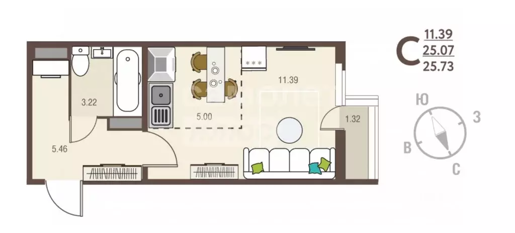 Студия Курская область, Курск ул. Энгельса, 158к2 (25.73 м) - Фото 1
