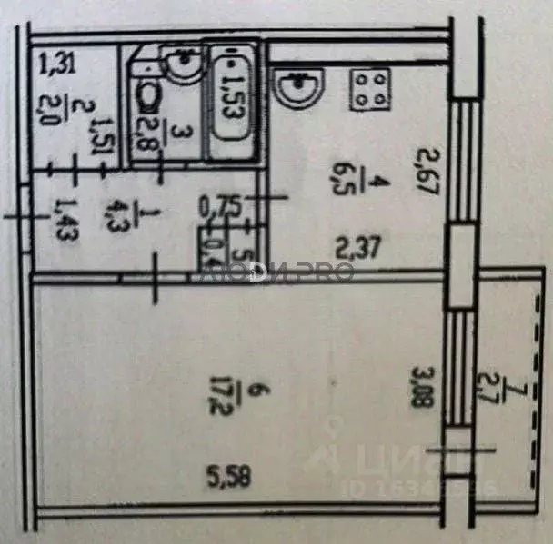 1-к кв. Башкортостан, Уфа Российская ул., 43/3 (35.0 м) - Фото 2