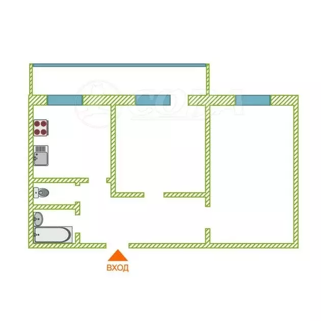 2-комнатная квартира: Тюмень, Харьковская улица, 54 (52 м) - Фото 1