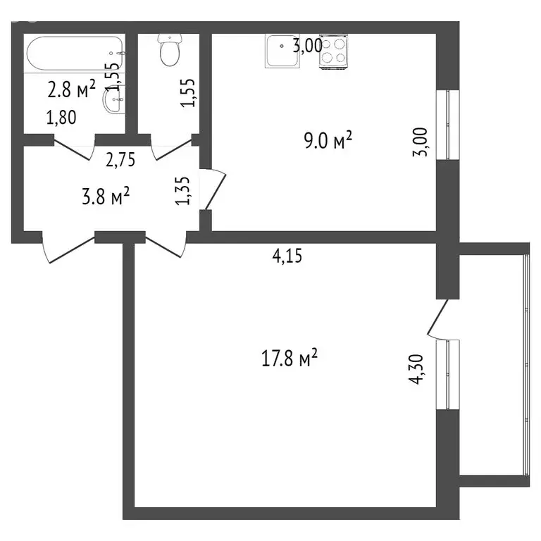 1-комнатная квартира: Ишим, Казанская улица, 37/1 (34.6 м) - Фото 1