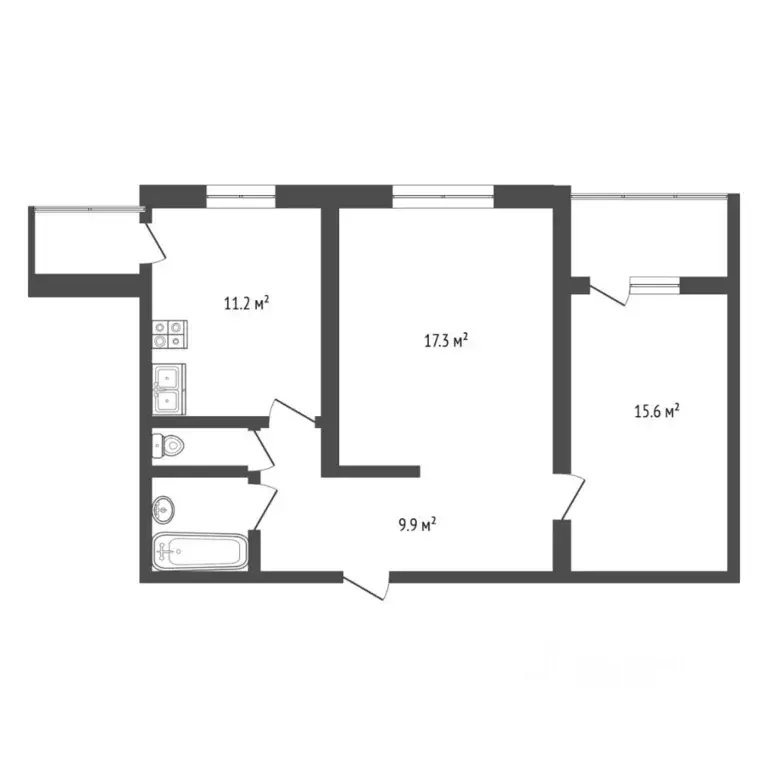 2-к кв. Тюменская область, Тюмень ул. Федюнинского, 30 (59.0 м) - Фото 2