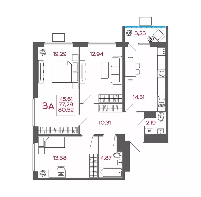 3-к кв. Пензенская область, Пенза ул. Баталина, 31 (80.52 м) - Фото 1