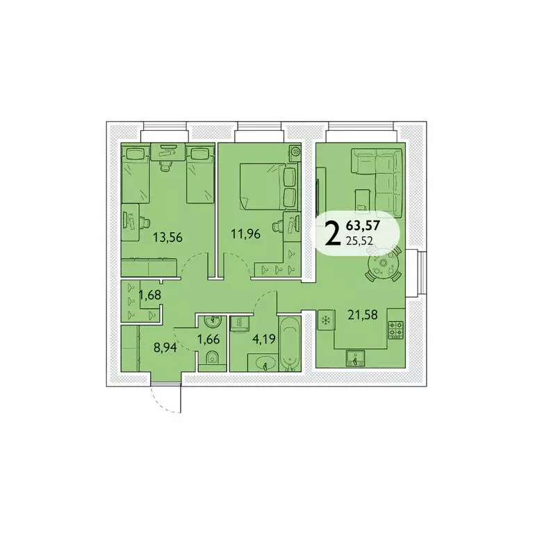 2-комнатная квартира: Брянский район, посёлок Мичуринский, микрорайон ... - Фото 0