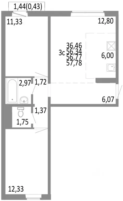 3-к кв. Челябинская область, Челябинск ул. Блюхера, 125В (56.77 м) - Фото 0