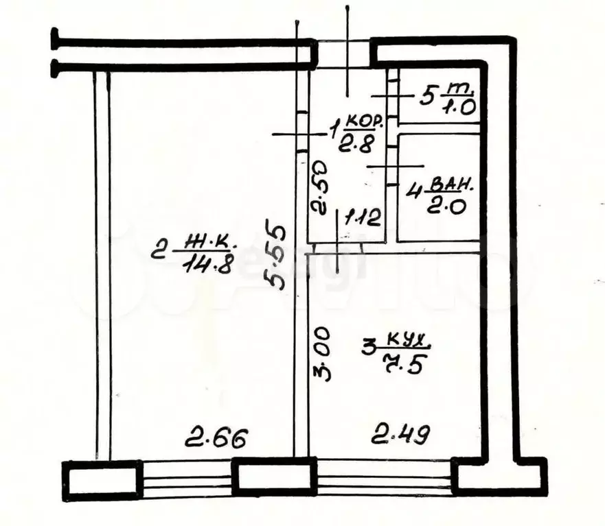 1-к. квартира, 28,1 м, 2/4 эт. - Фото 0