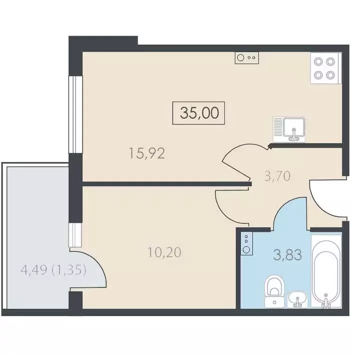 Продаётся 1-к квартира, 34.01 м - Фото 0