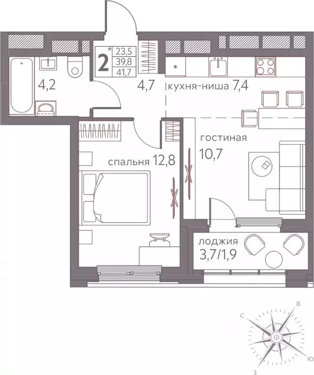 Студия Пермский край, Пермь ул. Серебристая, 3 (41.7 м) - Фото 1