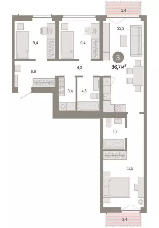 3-комнатная квартира: Новосибирск, Большевистская улица, 66 (86.69 м) - Фото 2