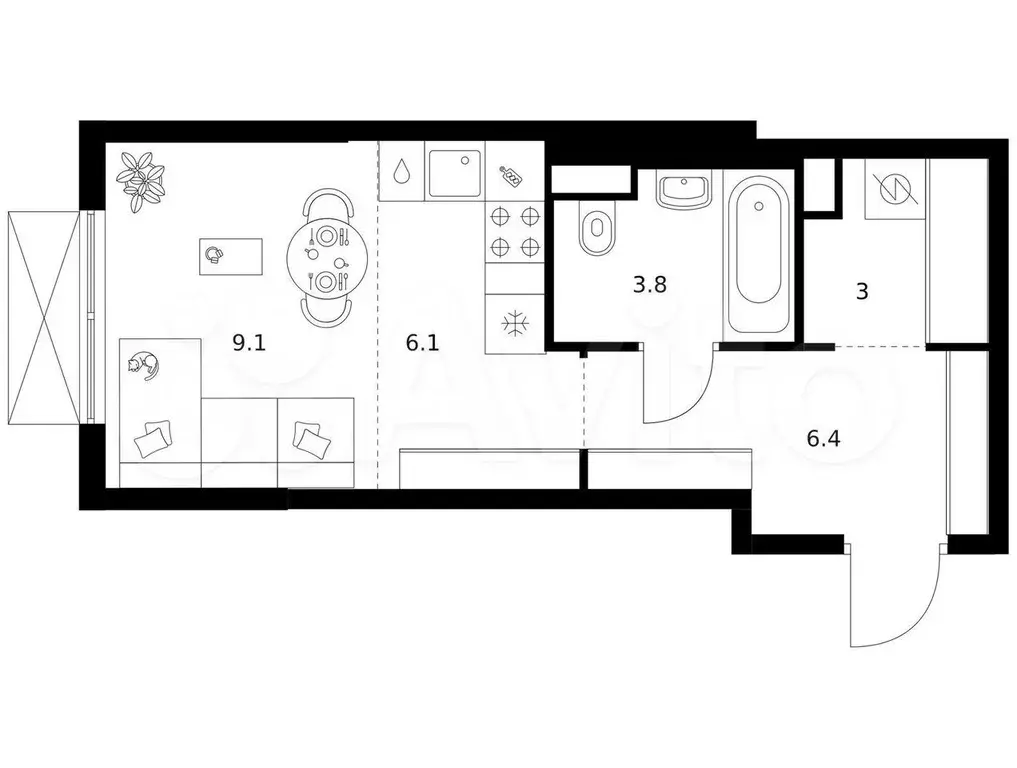 Квартира-студия, 28,4 м, 9/24 эт. - Фото 0