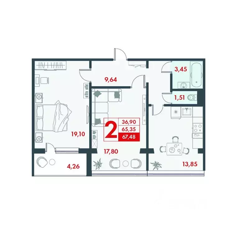 2-к кв. Брянская область, Брянск ул. Костычева, 76 (67.48 м) - Фото 0