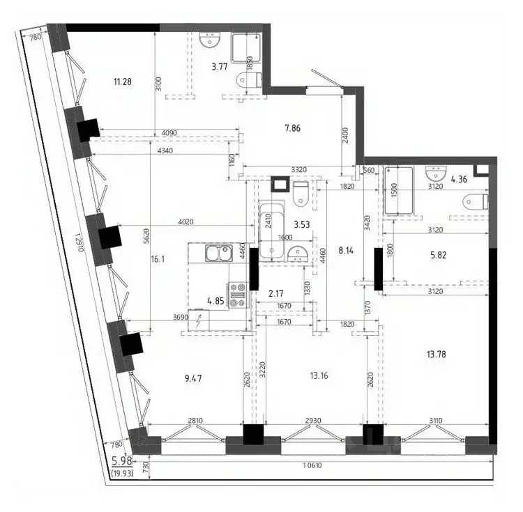 4-к кв. Татарстан, Казань Яналиф жилой комплекс (110.27 м) - Фото 1